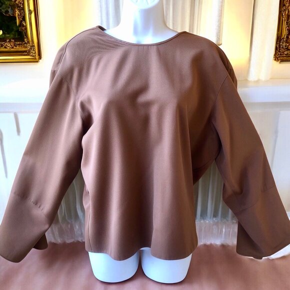 Krizia Italy Vintage Brown WOOL Lined Top Flounce Cuffs Button up Back - Picture 2 of 13